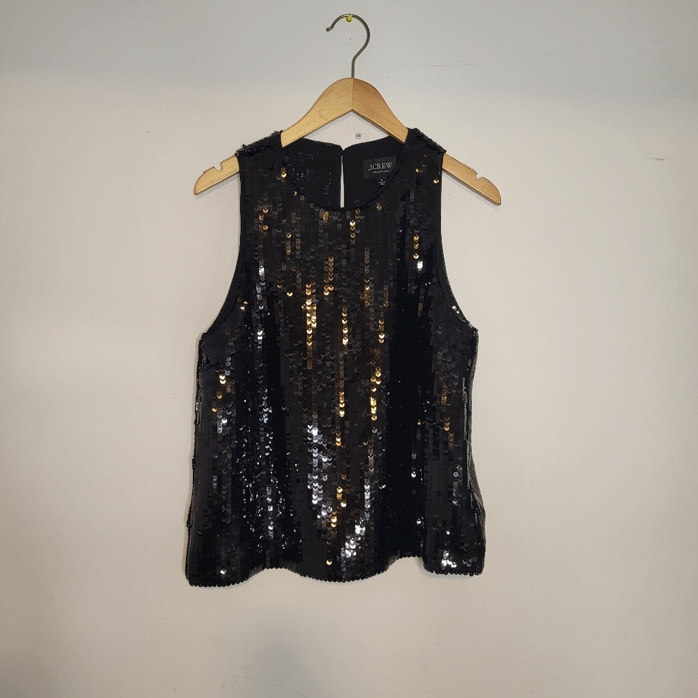 J. Crew Women's Black Sleeveless Polyester Glitter Sequin Shell Top Size Medium